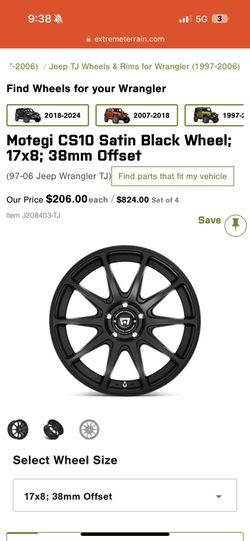 Motegi CS10 Satin Black Wheel; 17x8; 38mm Offset