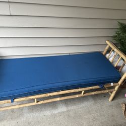 Bamboo Bench Sofa Ottoman Seat - Natural Color With Navy Cushions