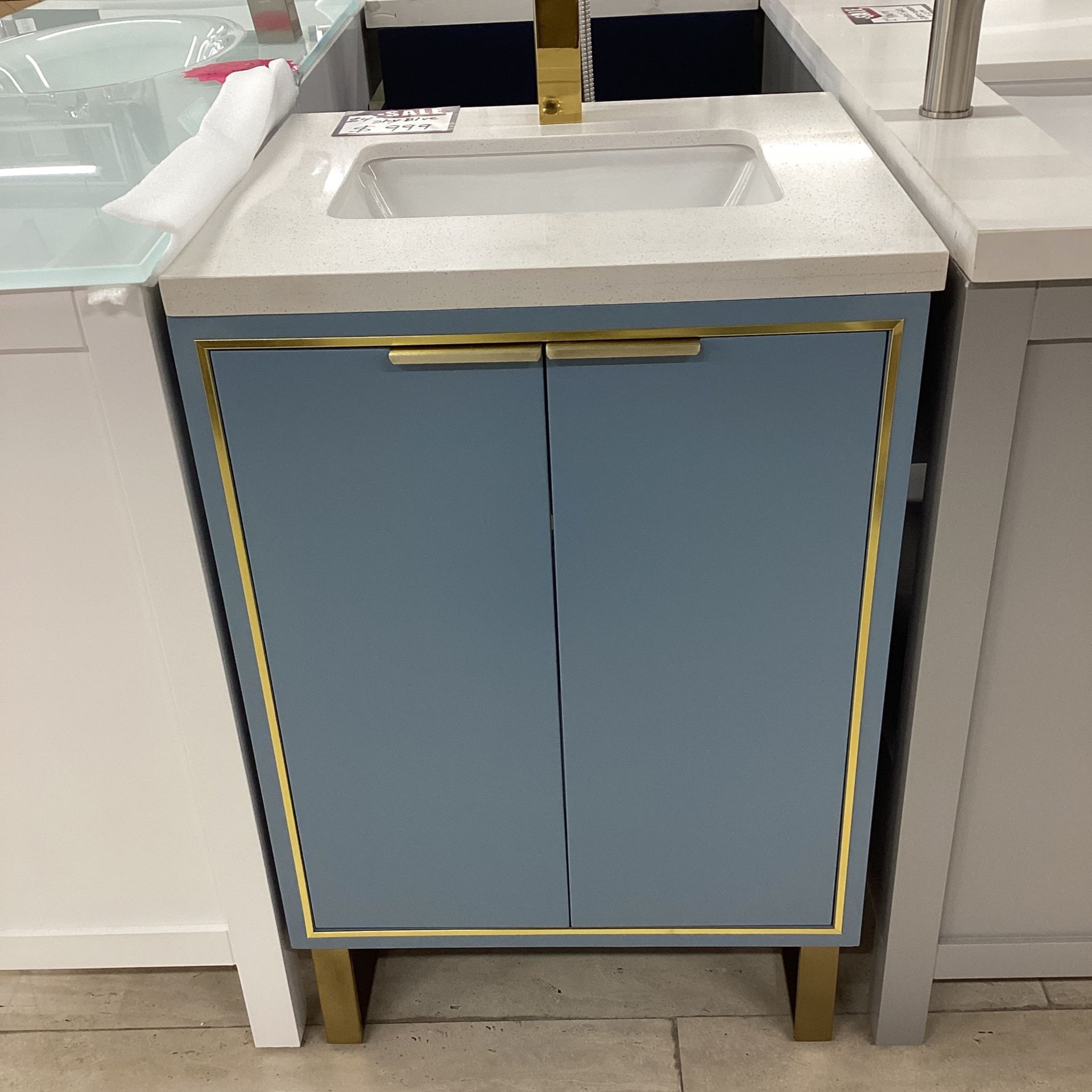 24” Sky Blue Bathroom Vanity Stone Countertop Ceramic Sink Solid Wood Fully Assembled Available Today!!!