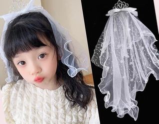 Girls White Tulle Veil with Crown Headpiece