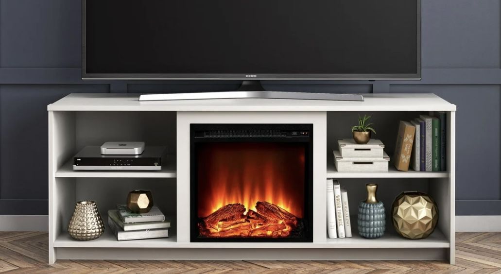 White Tv Stand W/ Fireplace Heater 