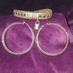 ELLEN TRACY GOLDTONE WITH MARCASITE CRYSTALS BRACELET AND EARRING SET