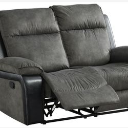 Two tone gray/black microsuede reclining sofa and loveseat