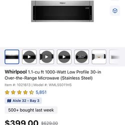 Whirlpool Over The Range Microwave
