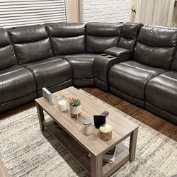 Dark Gray Leather 5 Piece Sectional Couch