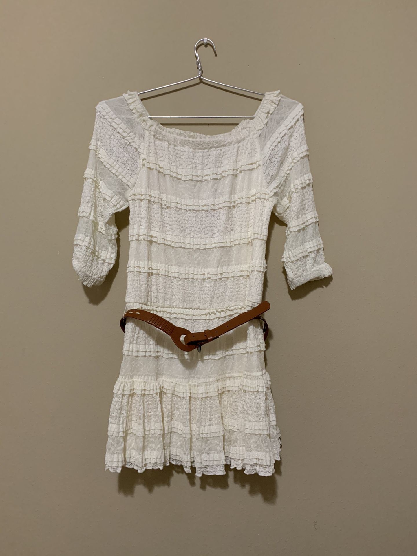 Off the shoulder white dress with belt