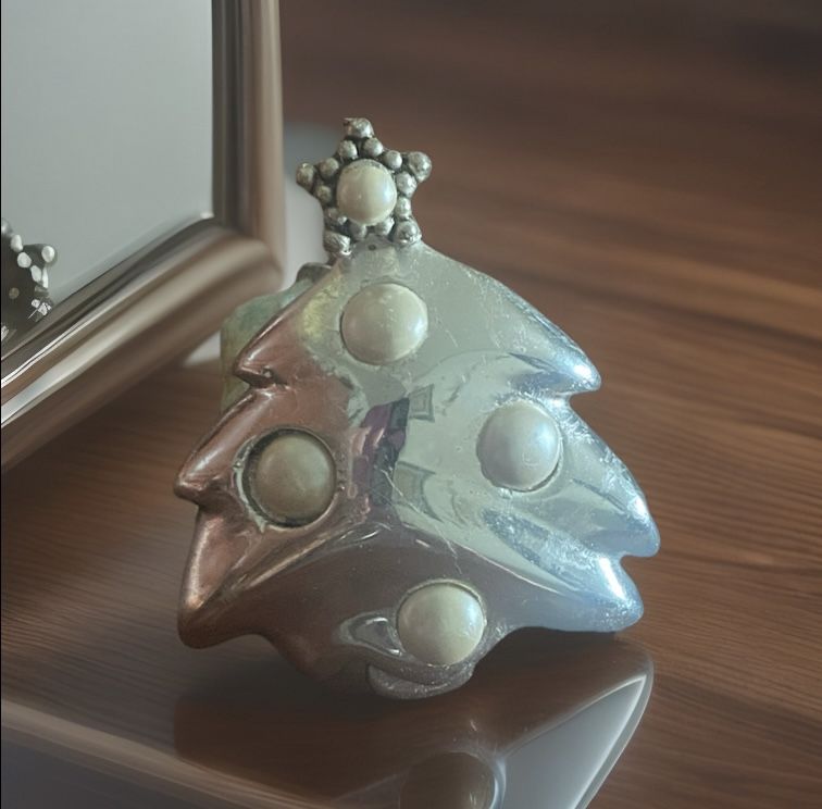 Vintage Givenchy Silver Tone Faux Pearl Ornament And A Star Christmas Tree Brooch