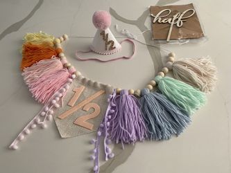 Girl 1/2 birthday hat banner and cake topper prop