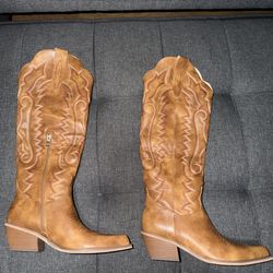 wetkiss Women's Pointed Toe Cowboy Boots Brown