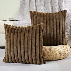 2, Tan Striped Decorative Throw Pillow Covers 26x26 Inch