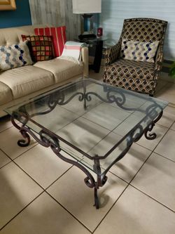 Coffe table, Solid Iron, velvet glass