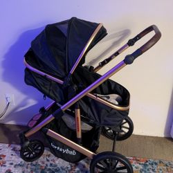 INFANS 2 in 1 Baby Stroller, Folding Newborn Pram Convertible Stroller Bassinet for Infant Foldable High Landscape Shock Absorption with Reversible Se