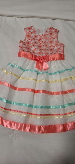 Girls Floral Striped Occasion Dress