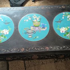 Vintage Chinese Black Lacquer and Cloisonné Coffee Table