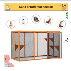 Orange ,Wooden 71 Inch Wide Catio With Shelves