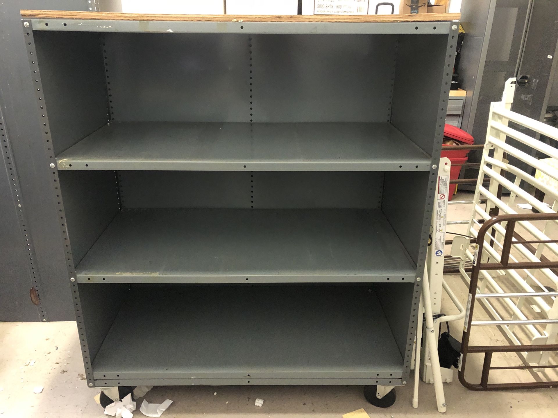 Metal shelving on wheels