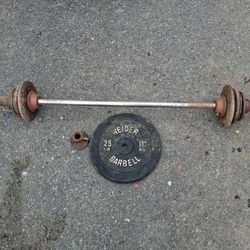 Barbell with different weights: 4 10lb, 4 2lb, 1 25lb