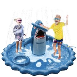 Splash Pads Sprinkler for Toddlers, Large Size 74.8" Splash Mat Pool Kids Summer Outdoors Toys Inflatable Water Toys (Stereo Shark)