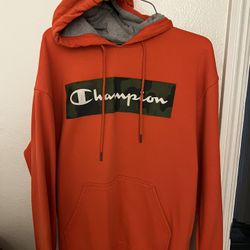 Men’s orange hoodie champion sweatshirt large *sport athletic pullover casual lightweight*