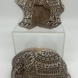 Decorative Indian Wooden Printing Stamps Hand Carved Elephant And Camel