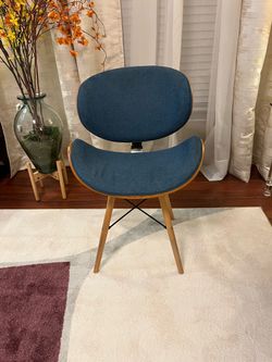 Mid-Century Modern Accent Chair Blue Fabric