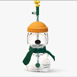 Starbucks x Peanuts Snoopy Glass Tumbler with Woodstock Straw Topper