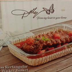 Glass Rectangle Baker & Wicker Basket
