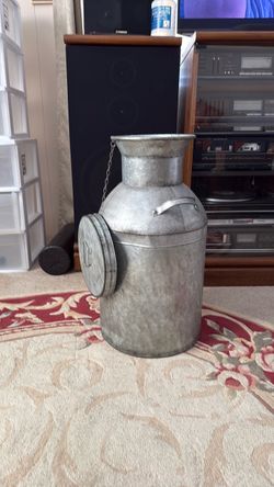 Vintage Galvanized Metal Milk Can with Lid