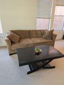 Brown 3-Seater Sofa + Black Coffee
