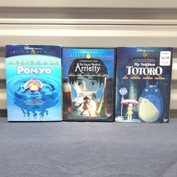 Disney Ghibli DVD Movie Lot, Ponyo, Arietty, Totoro