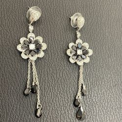 Natural Onyx & Natural White Topaz  Earrings Sterling Silver