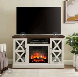 NEW Mainstays White Farmhouse Fireplace TV Stand (Up to 55" TVs) - Open Box