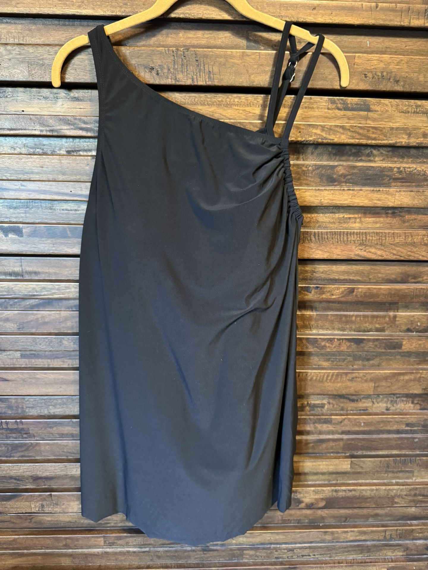 Trimshaper Brianna Tie Side Black Asymmetric Swim Dress Plus Size 18W Swimsuit