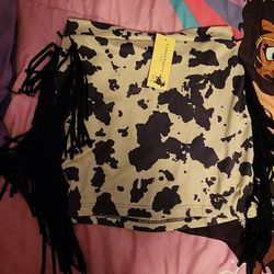 Cowprint Fringe Skirt 