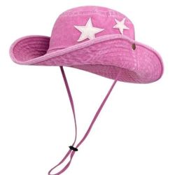 Barbie PiNK Cowboy Cowgirl Drawstring Canvas Bucket Western Sun hat Canvas Star