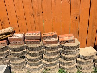 Used concrete landscaping blocks and standard red clay bricks. Must be able to pick up and load yourself