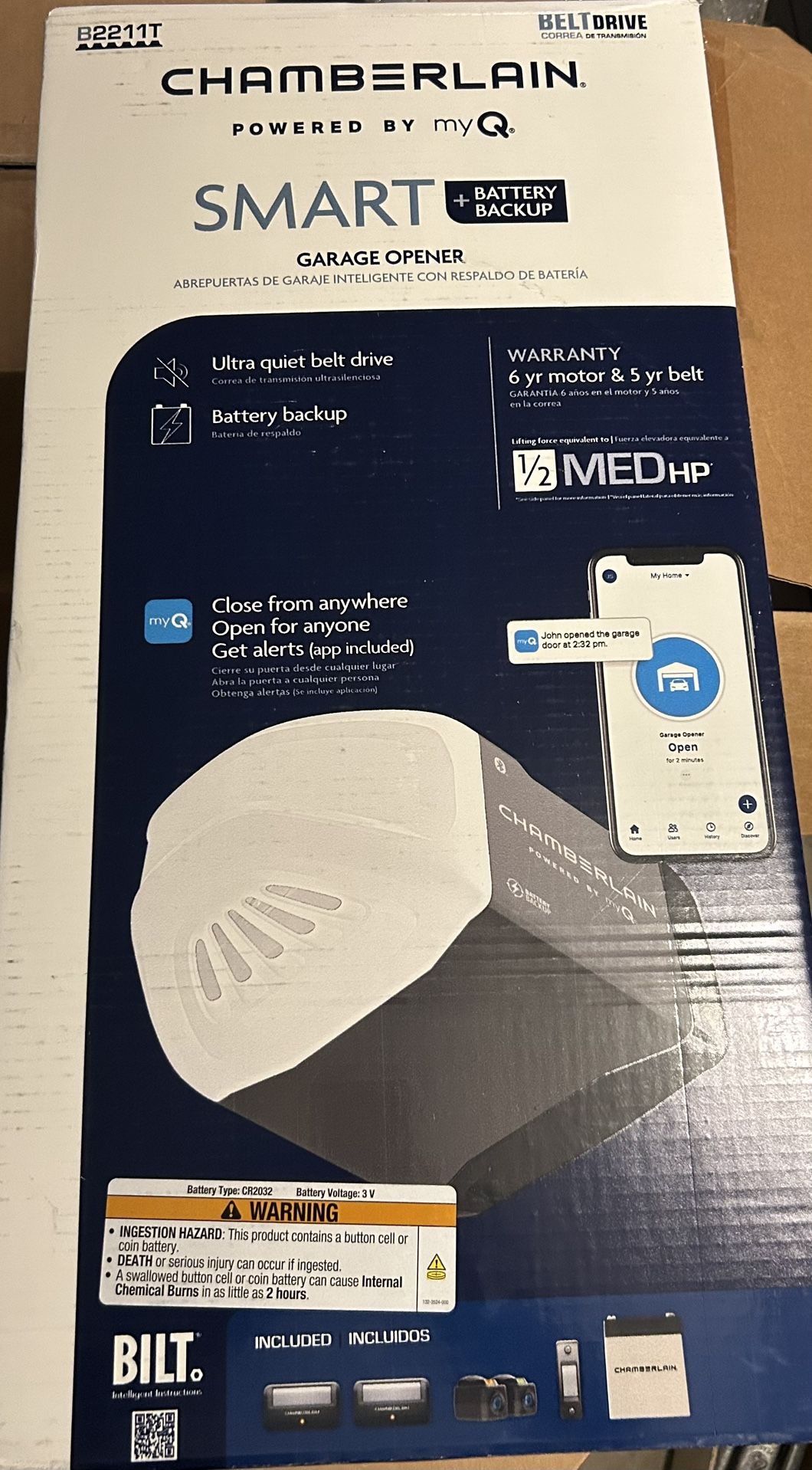 CHAMBERLAINB2211 1/2 HP Garage Door Opener BATTERY BACKUP SMART GD