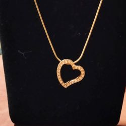 Swarovski Crystals Open Heart Necklace Gold Overlay