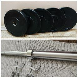 Brand New 305lbs Olympic BUMPER AND BARBELL Weight Plates Set FIRM PRICE 