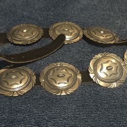 Belt Concho Leather With Sterling Silver, Rare, 