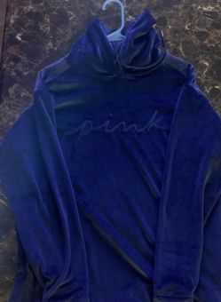 PINK Velour Hoodie Sweatshirt Blue