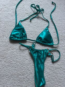 Satin Green Chrome Two Piece Bikini Size Medium