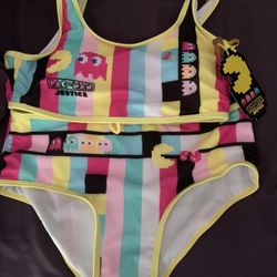 Brand New Pac Man Girls Swim Suit Set