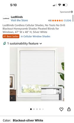 LazBlinds Cordless Cellular Shades, No Tools No Drill Blackout
