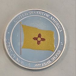 State Of New Mexico Zia Flag And Greater Roadrunner 1oz 999 Fine Silver Round