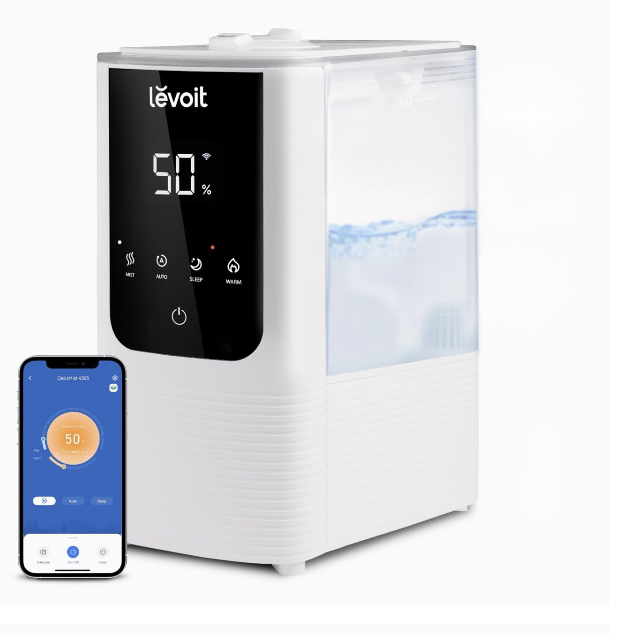 LEVOIT Humidifier for Bedroom Home, Smart Warm and Cool Mist Air Humidifier for Large Room, 4.5L, White