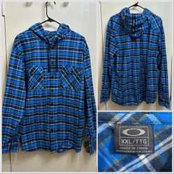 Oakley Plaid Hooded Button Down Flannel Shirt Size 2XL