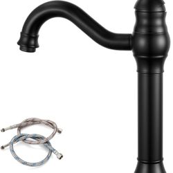 Vessel Sink Faucet 360° Swivel Spout Single Handle Tall Bathroom Faucet 1 Hole Farmhouse Lavatory Washbasin Mixer Tap Matching Supply Hoses, with Pop 