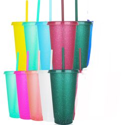 Suertestarry 10 Pack Plastic Tumblers With Lids And Straws Water Bottle Iced Coffee Travel Mug Cup 24oz Reusable Cups Perfect For Adults And Children