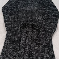 Black Marled Knit Sweater with Tie Waist Size S
